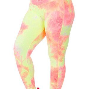 NEW Zenana Brushed Microfiber High Waist Leggings Yellow Pink Tie Dye Women’s 1X